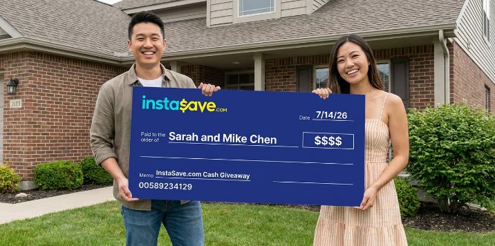 InstaSave.com cash giveaway winners holding a big check
